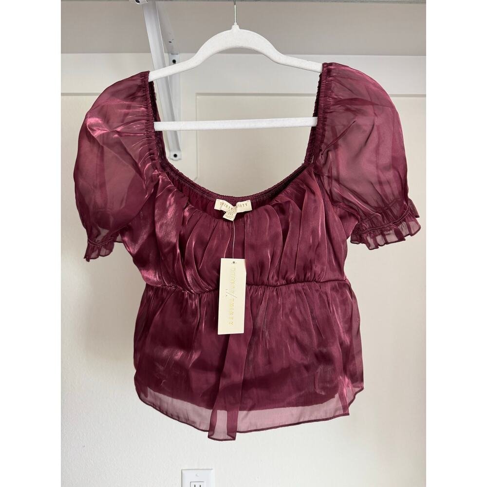 NWT Thirty / Thirty LA‎ Women's Sheer Peplum Top Blouse Deep Pink Size Medium